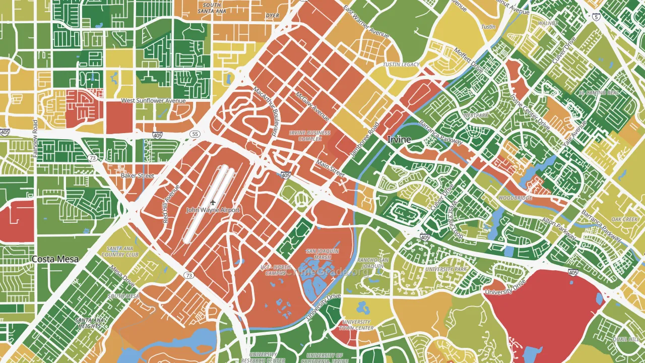 Business District, Irvine, CA Map of Robbery Rates