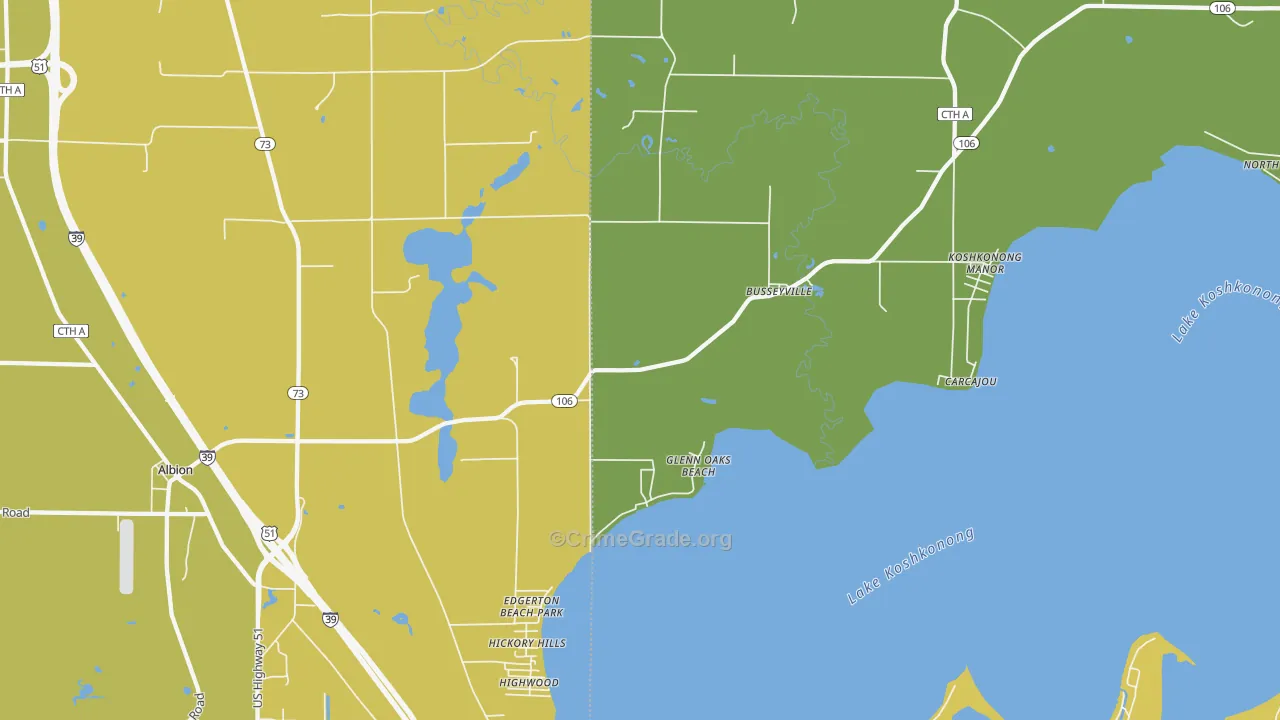 Busseyville, WI Map of Robbery Rates