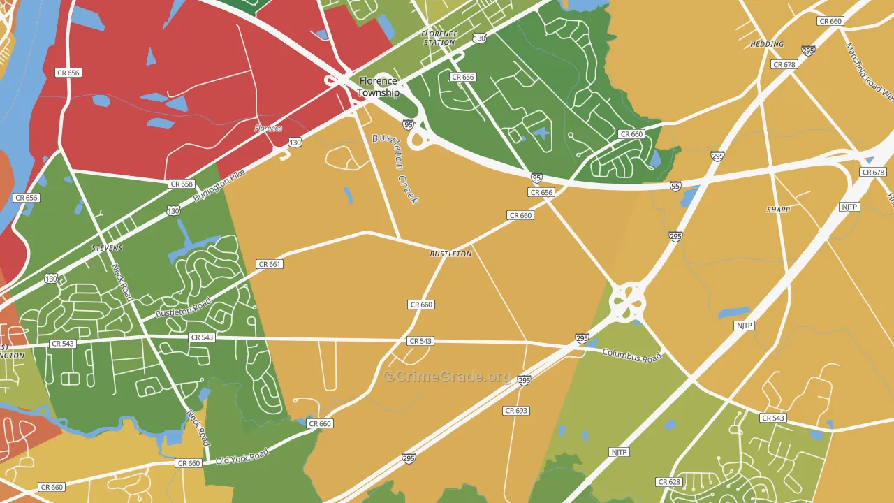 Bustleton, NJ Map of Robbery Rates
