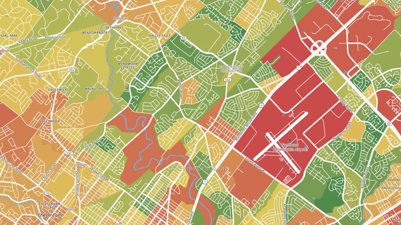 Bustleton, Philadelphia, PA Map of Robbery Rates