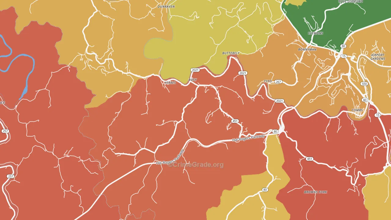 Busy, KY Map of Robbery Rates