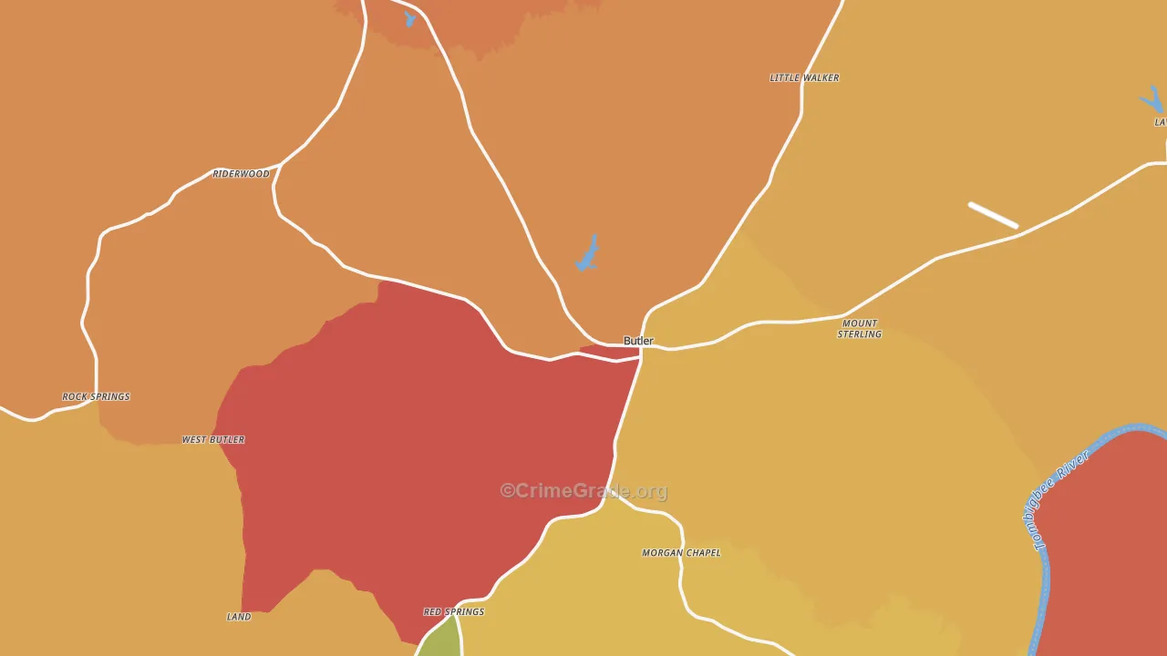 Butler, AL Map of Robbery Rates
