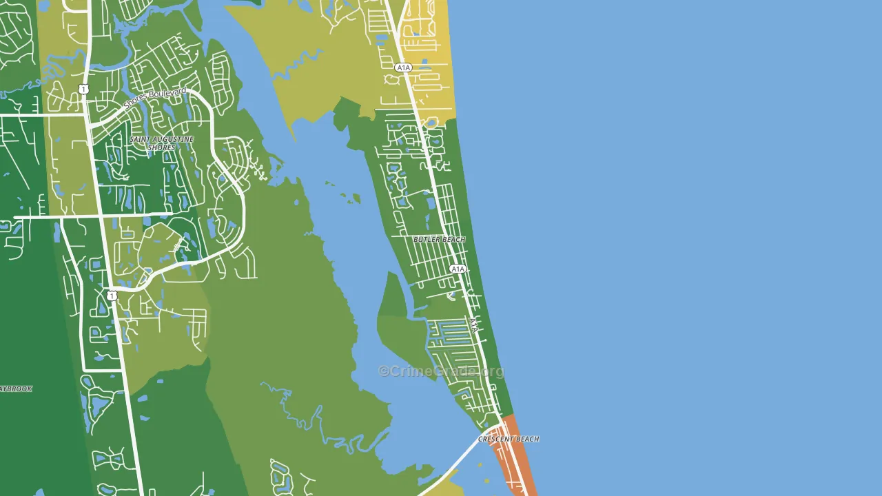 Butler Beach, FL Map of Robbery Rates