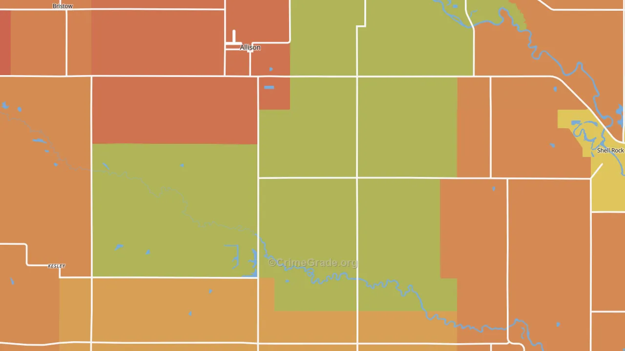 Butler County, IA Map of Robbery Rates