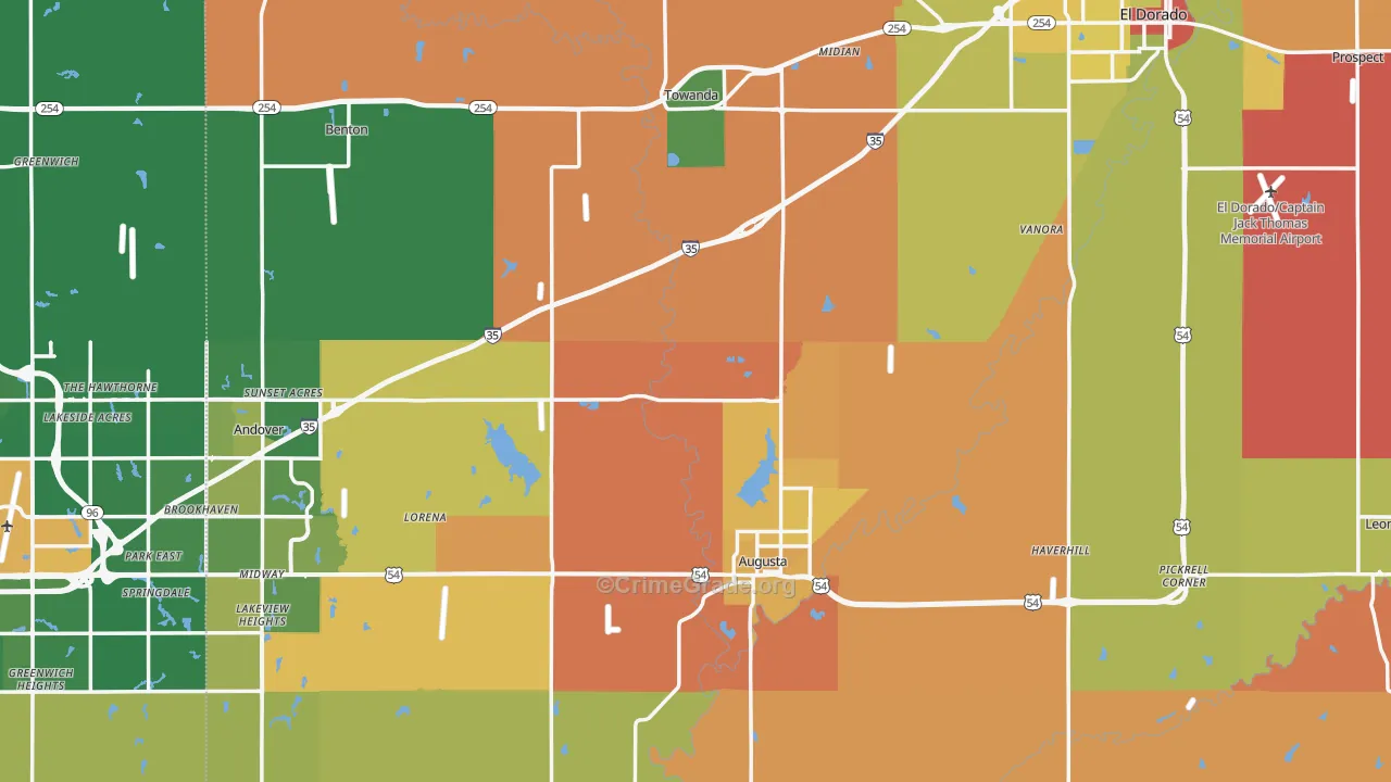 Butler County, KS Map of Robbery Rates