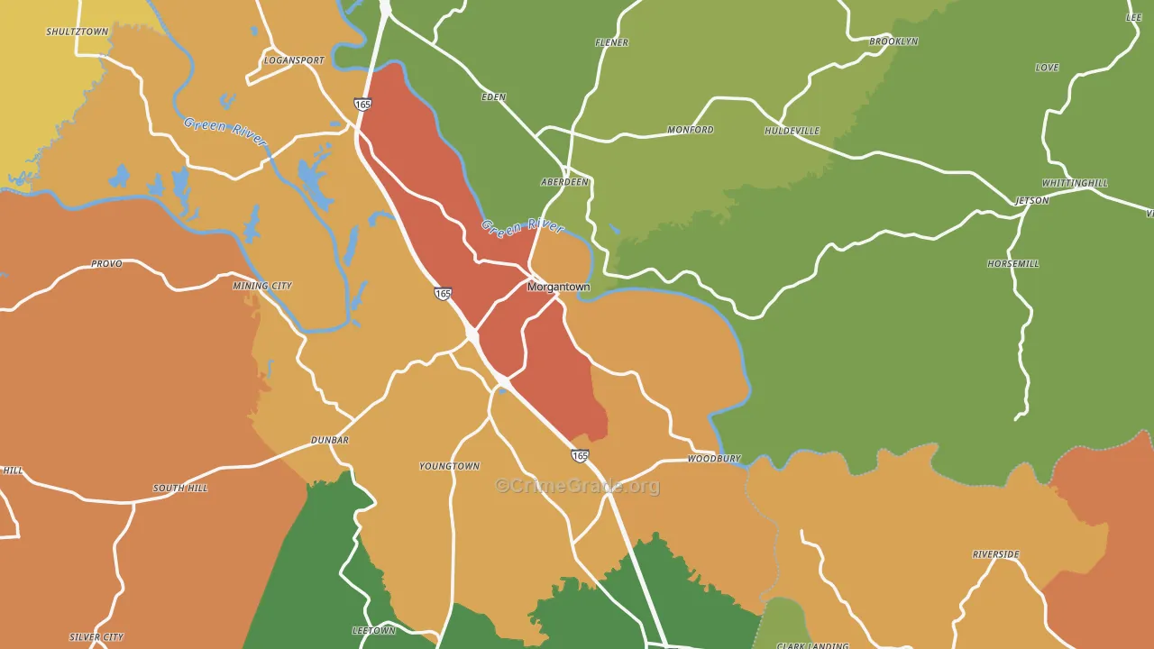 Butler County, KY Map of Robbery Rates