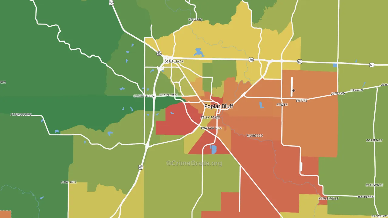 Butler County, MO Map of Robbery Rates