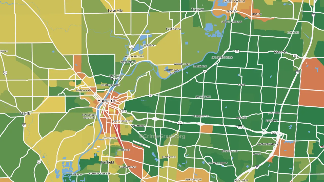 Butler County, OH Map of Robbery Rates
