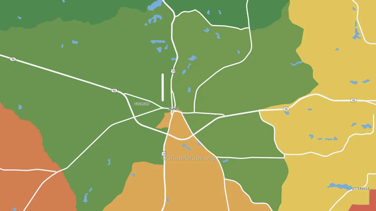 Butler, GA Map of Robbery Rates