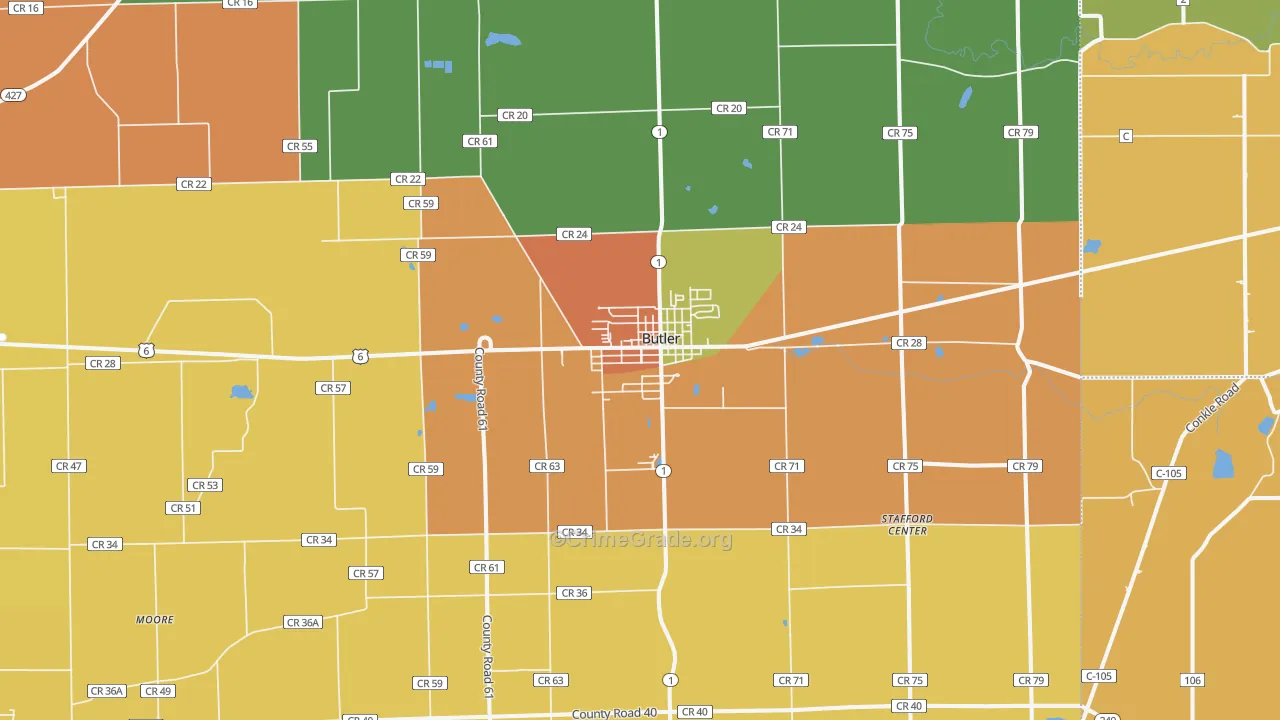 Butler, IN Map of Robbery Rates