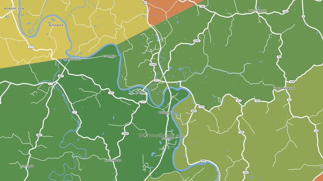Butler, KY Map of Robbery Rates
