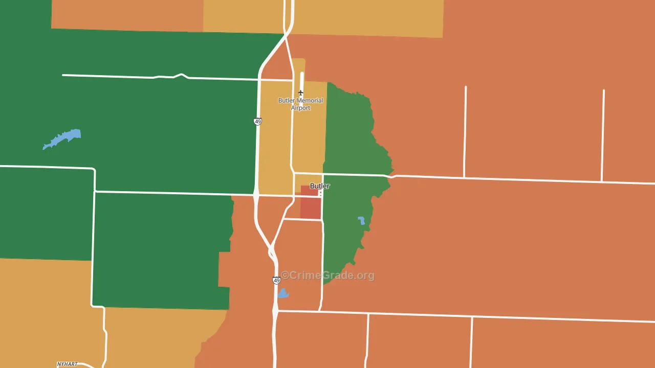 Butler, MO Map of Robbery Rates