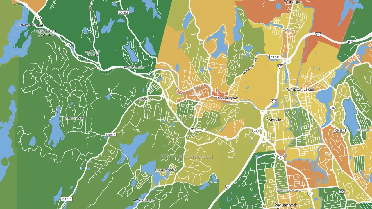 Butler, NJ Map of Robbery Rates
