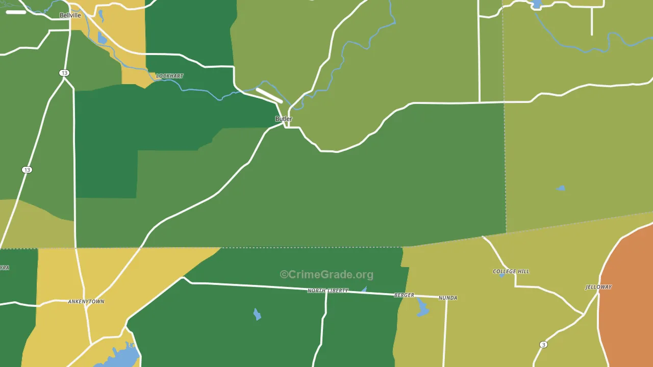 Butler, OH Map of Robbery Rates
