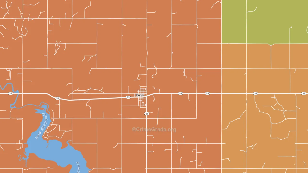 Butler, OK Map of Robbery Rates