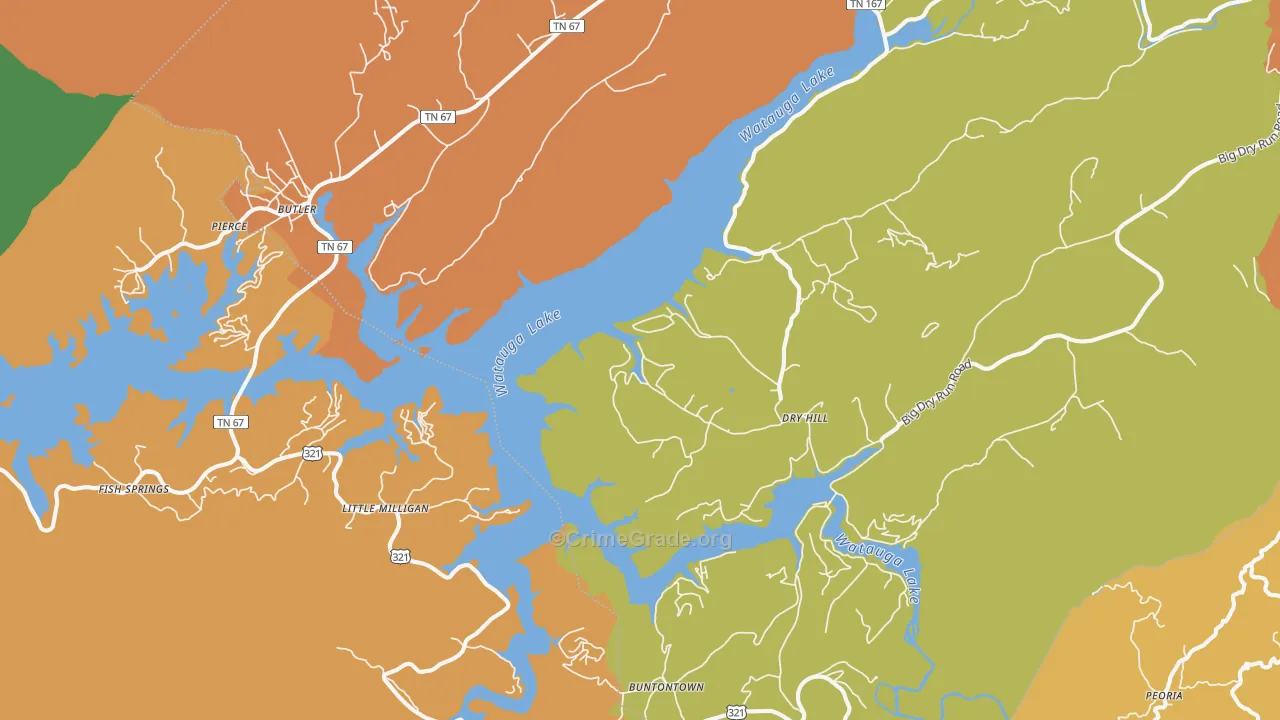 Butler, TN Map of Robbery Rates