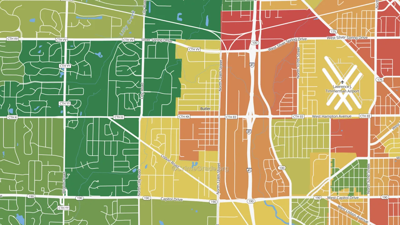 Butler, WI Map of Robbery Rates