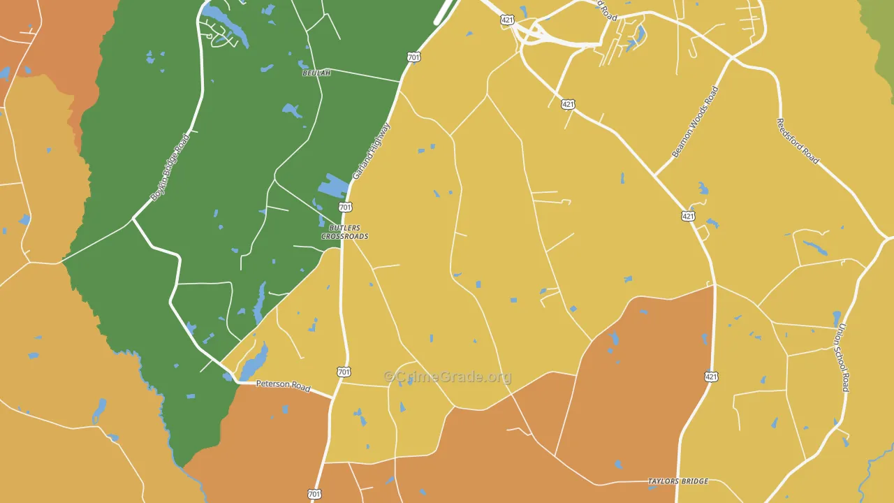Butlers Crossroads, NC Map of Robbery Rates