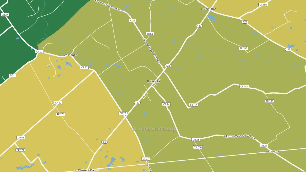 Butlerville, OH Map of Robbery Rates