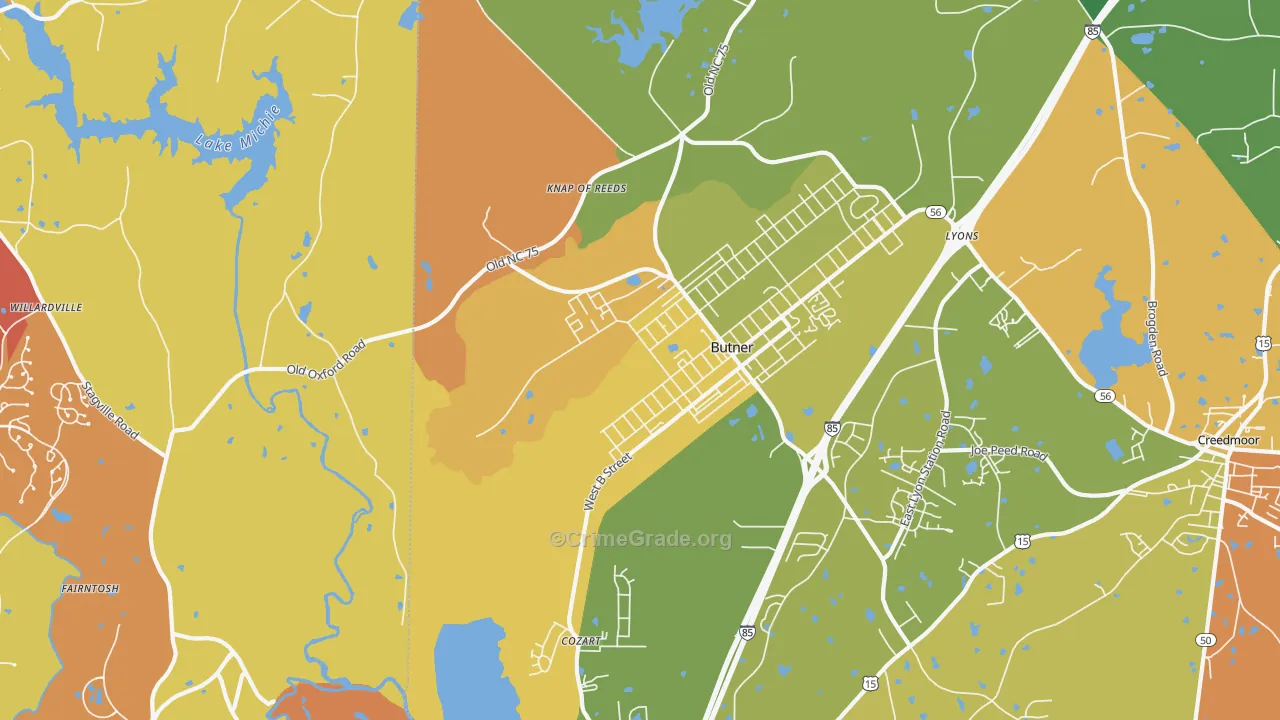 Butner, NC Map of Robbery Rates