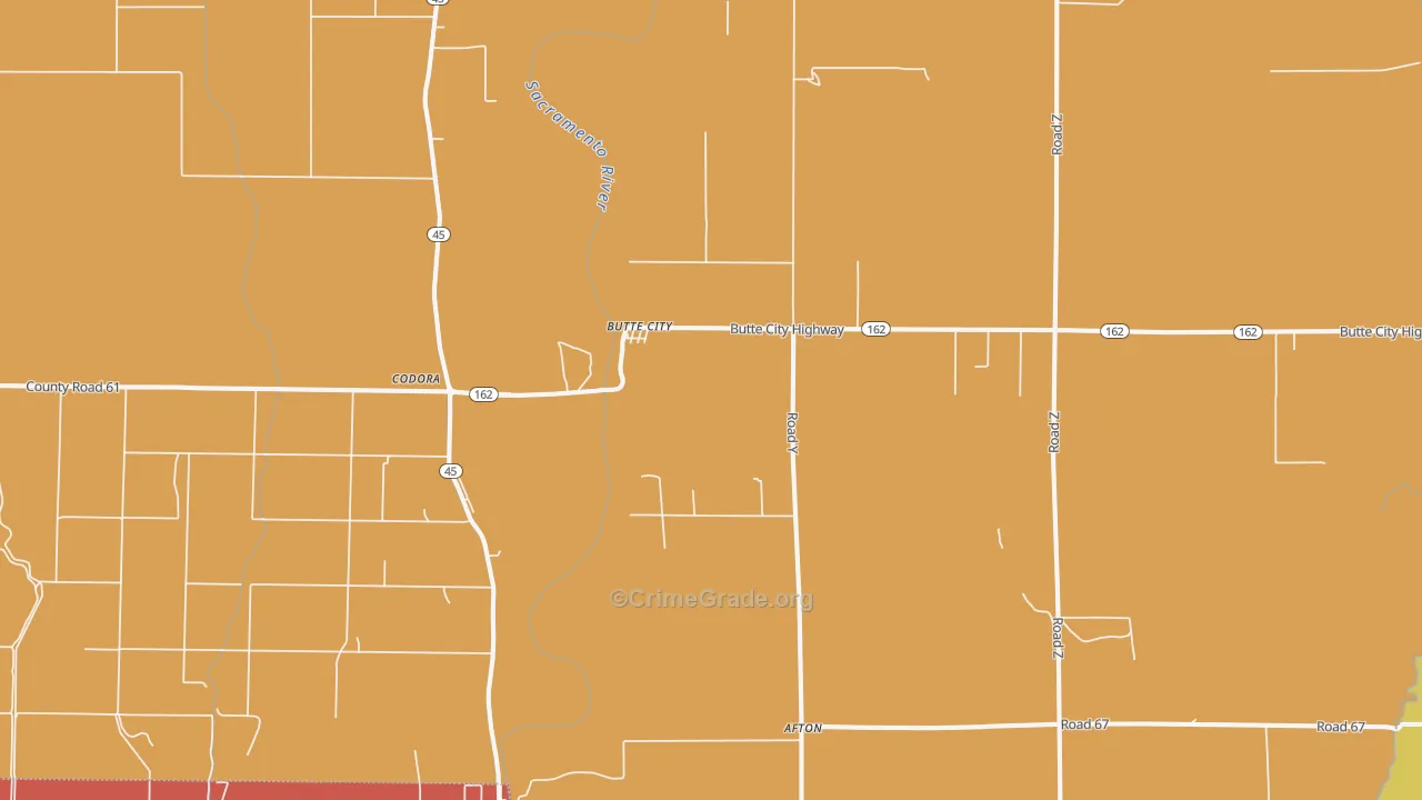 Butte City, CA Map of Robbery Rates