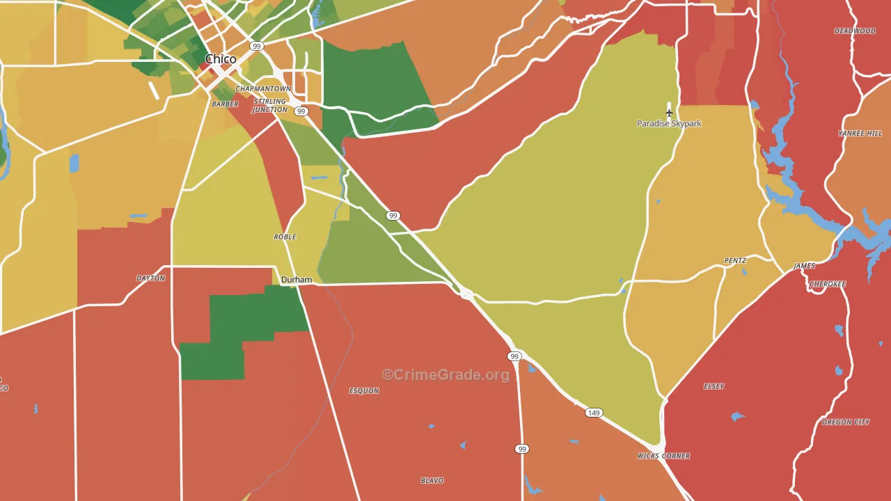 Butte County, CA Map of Robbery Rates