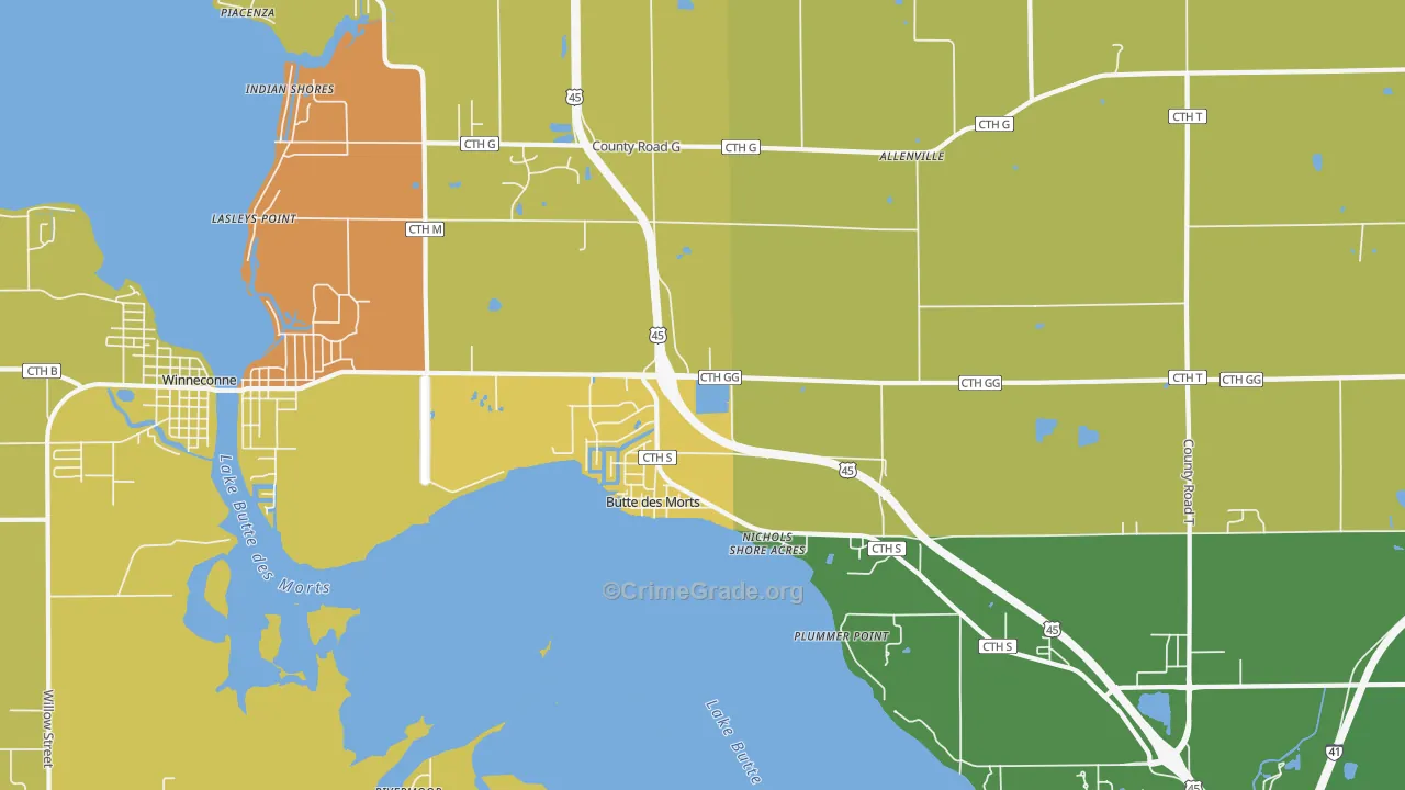Butte Des Morts, WI Map of Robbery Rates