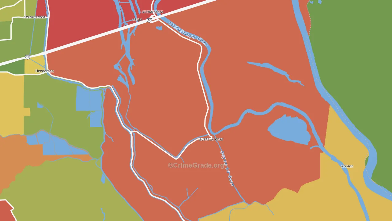 Butte La Rose, LA Map of Robbery Rates