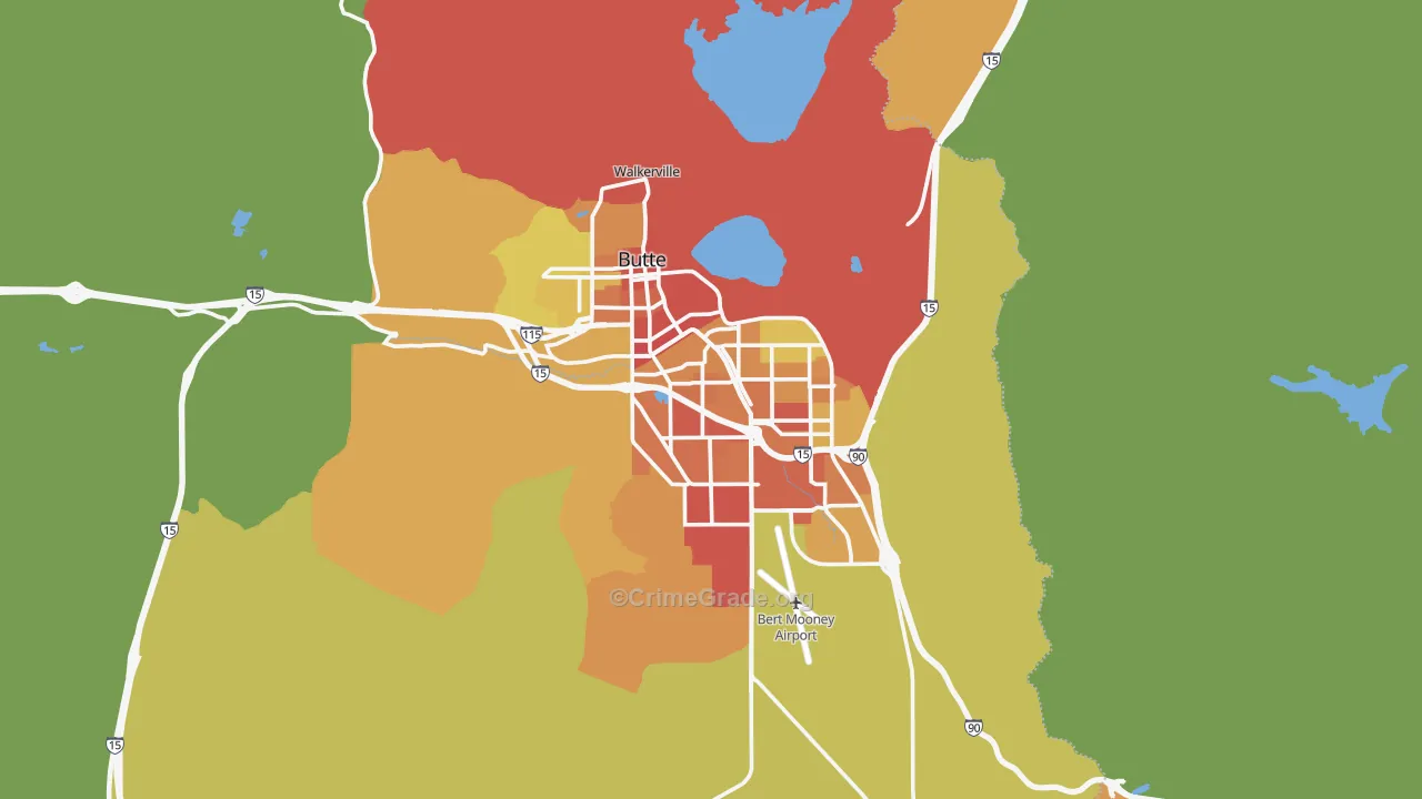 Butte, MT Map of Robbery Rates