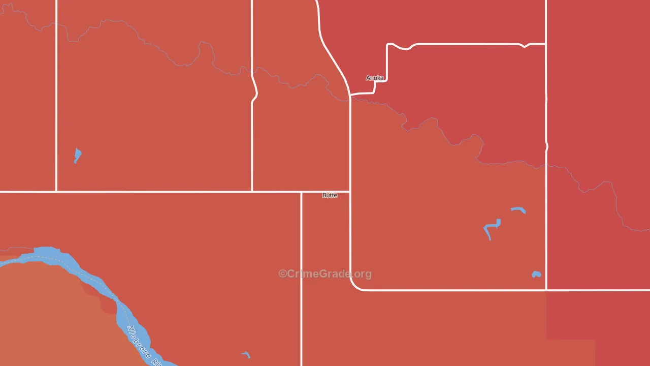 Butte, NE Map of Robbery Rates