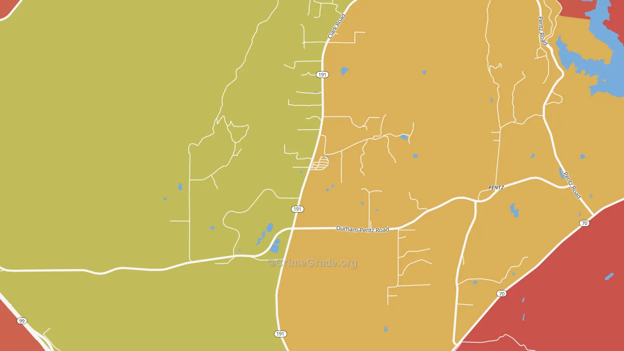 Butte Valley, CA Map of Robbery Rates