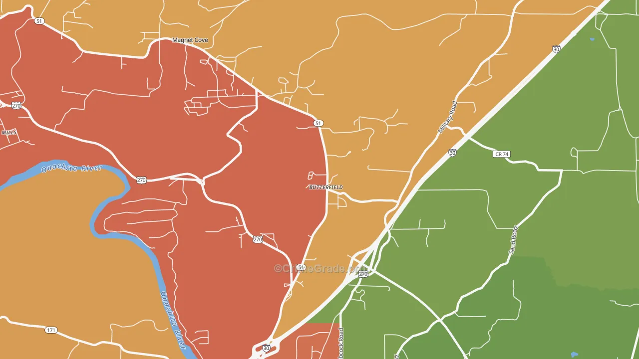 Butterfield, AR Map of Robbery Rates