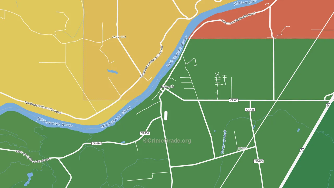 Butteville, OR Map of Robbery Rates