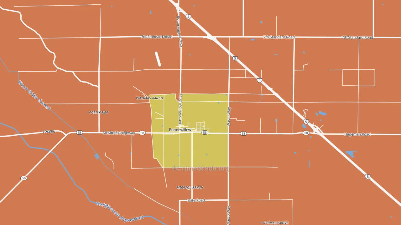Buttonwillow, CA Map of Robbery Rates