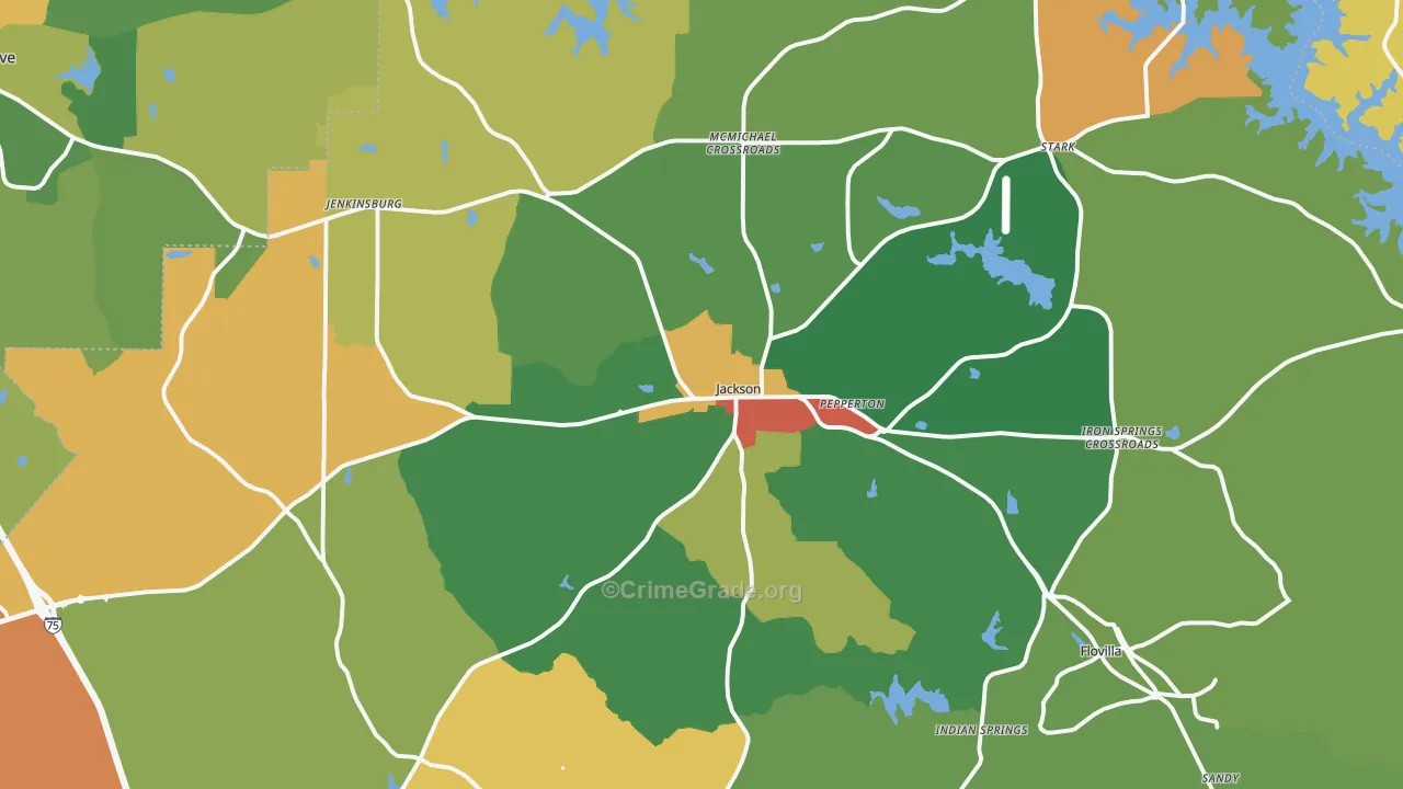 Butts County, GA Map of Robbery Rates