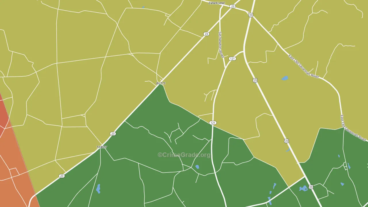 Butts, GA Map of Robbery Rates