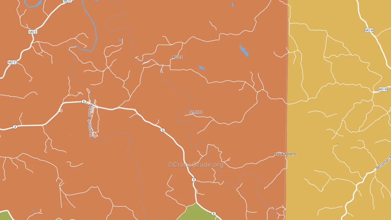 Butts, MO Map of Robbery Rates