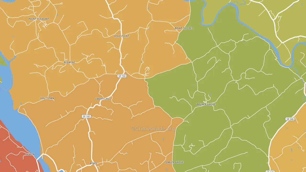 Bybee, TN Map of Robbery Rates