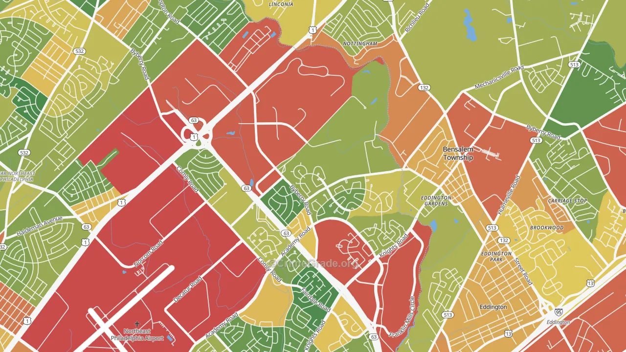 Byberry, Philadelphia, PA Map of Robbery Rates