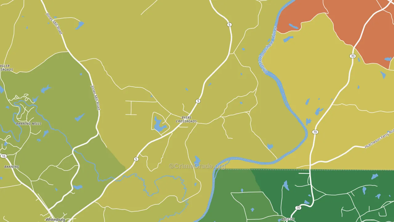 Byers Crossroads, GA Map of Robbery Rates