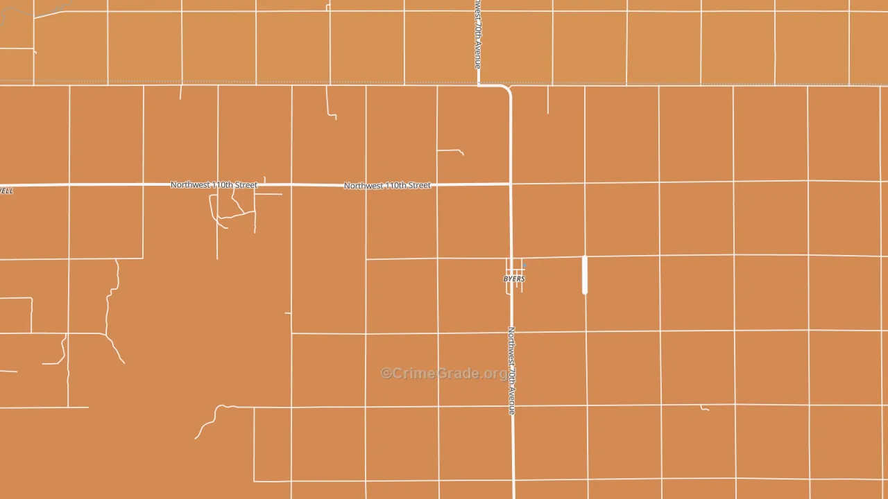 Byers, KS Map of Robbery Rates