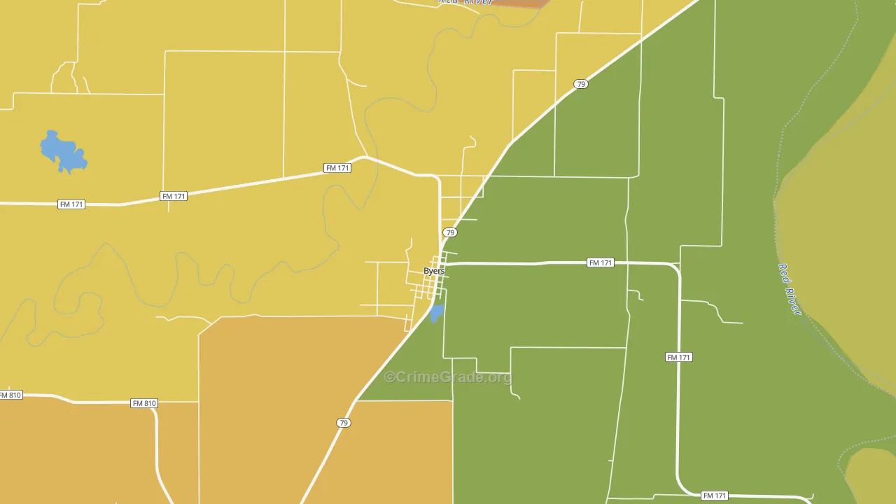 Byers, TX Map of Robbery Rates