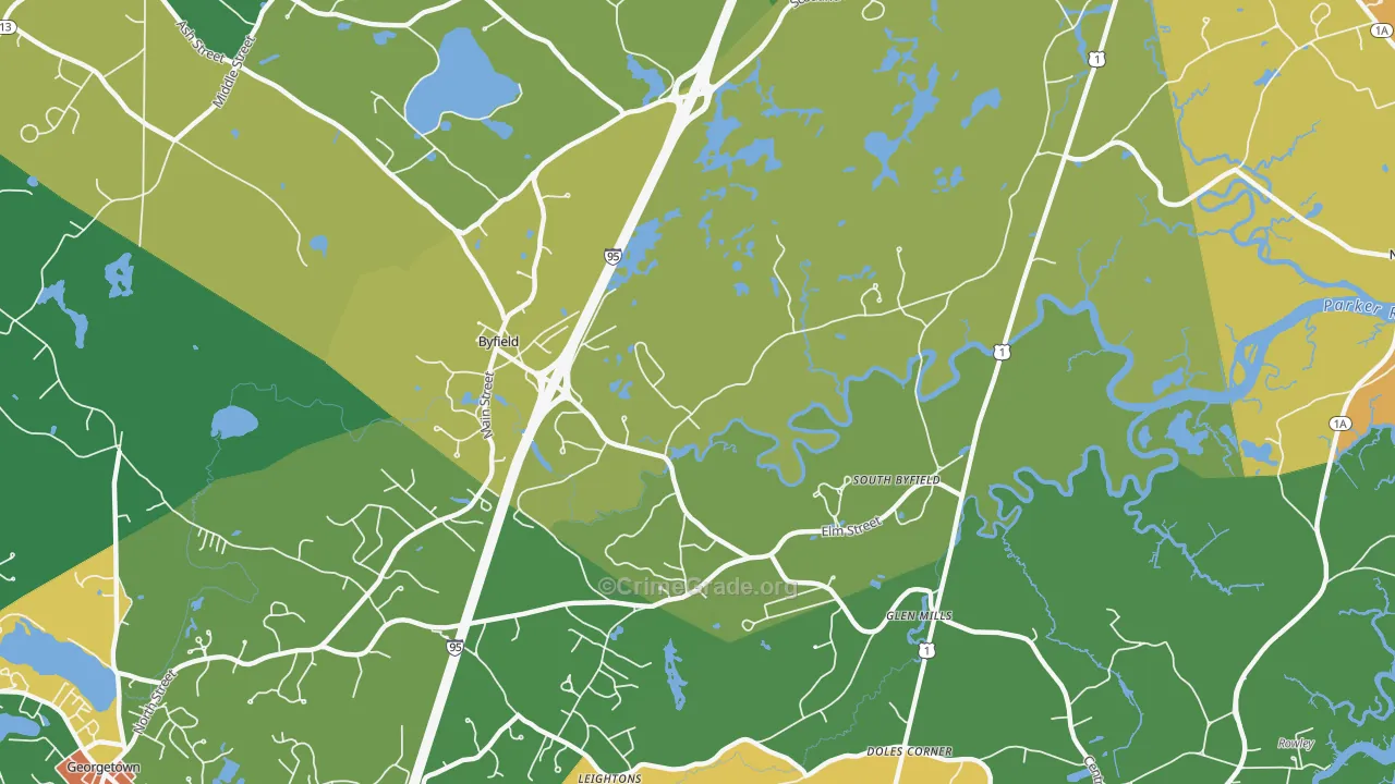 Byfield, MA Map of Robbery Rates