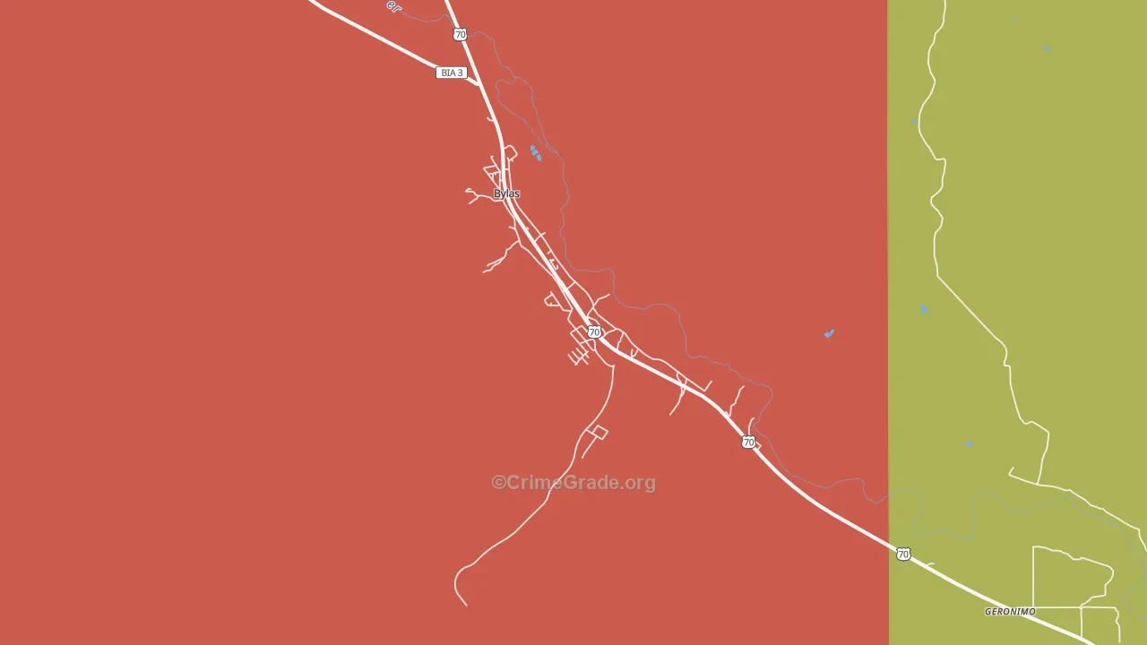 Bylas, AZ Map of Robbery Rates