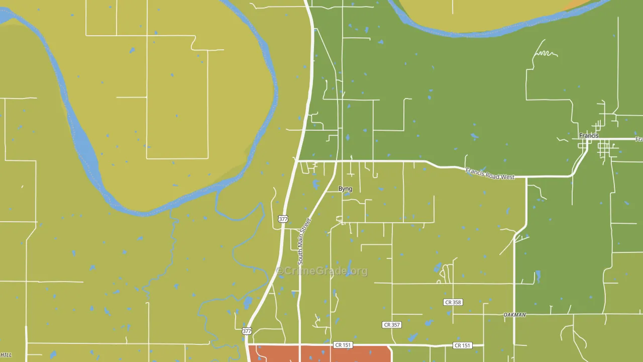 Byng, OK Map of Robbery Rates