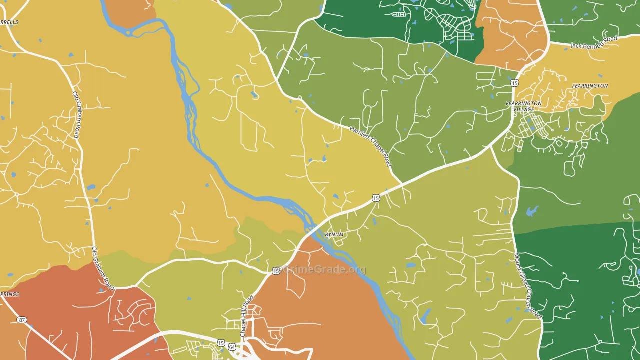 Bynum, NC Map of Robbery Rates