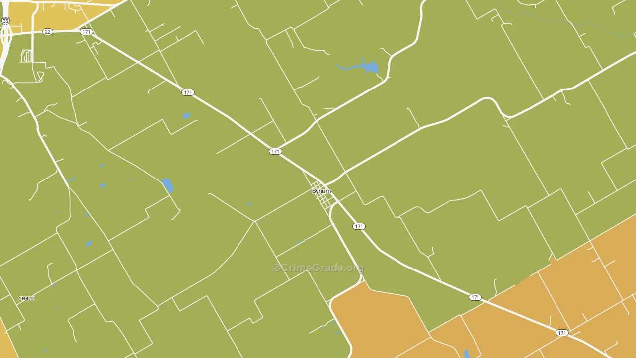 Bynum, TX Map of Robbery Rates