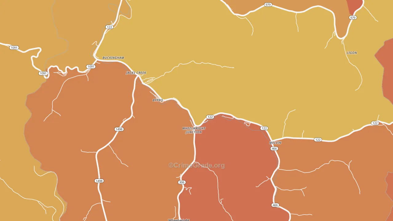 Bypro, KY Map of Robbery Rates