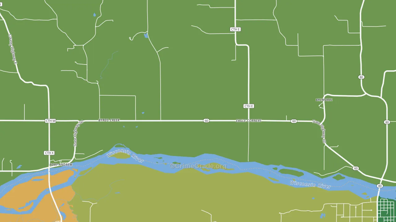 Byrds Creek, WI Map of Robbery Rates