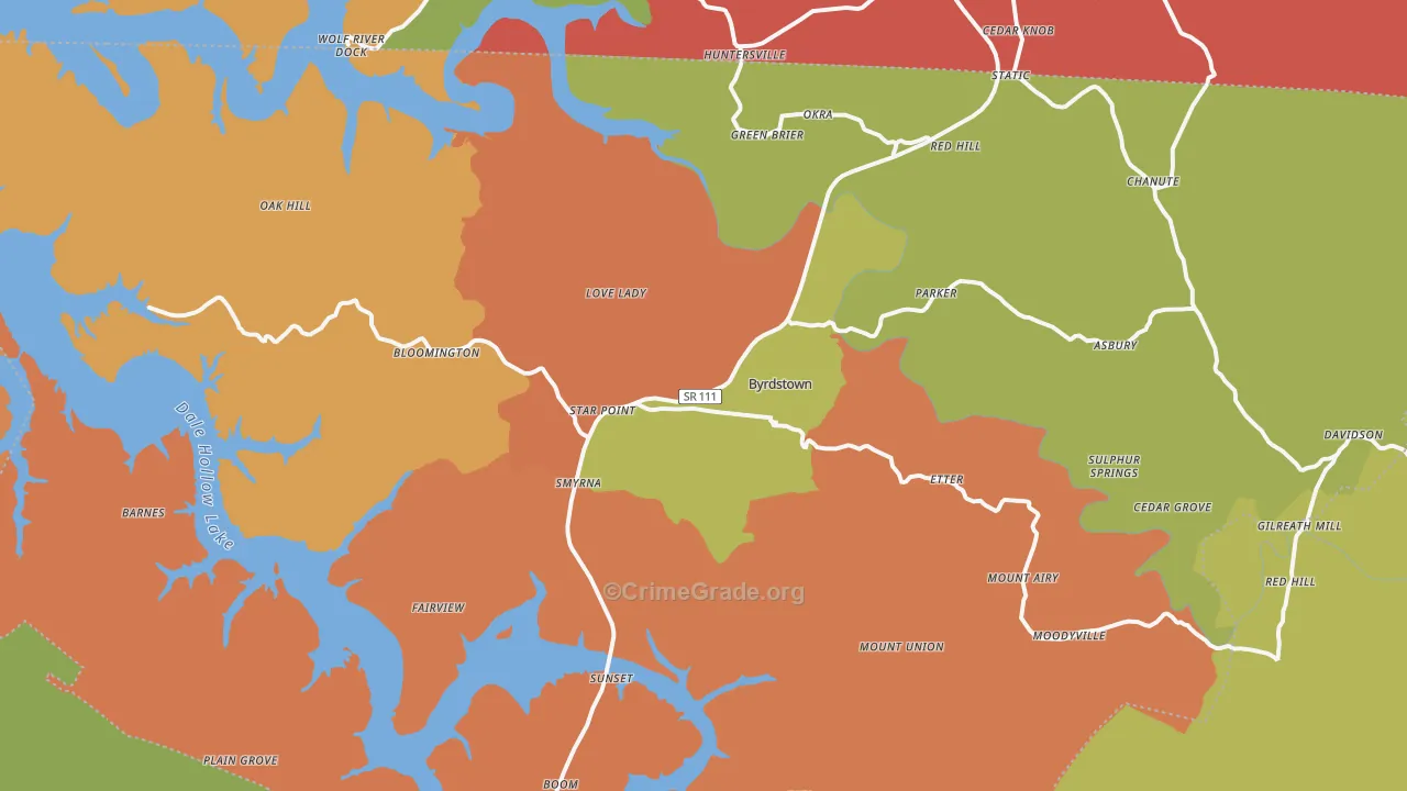 Byrdstown, TN Map of Robbery Rates